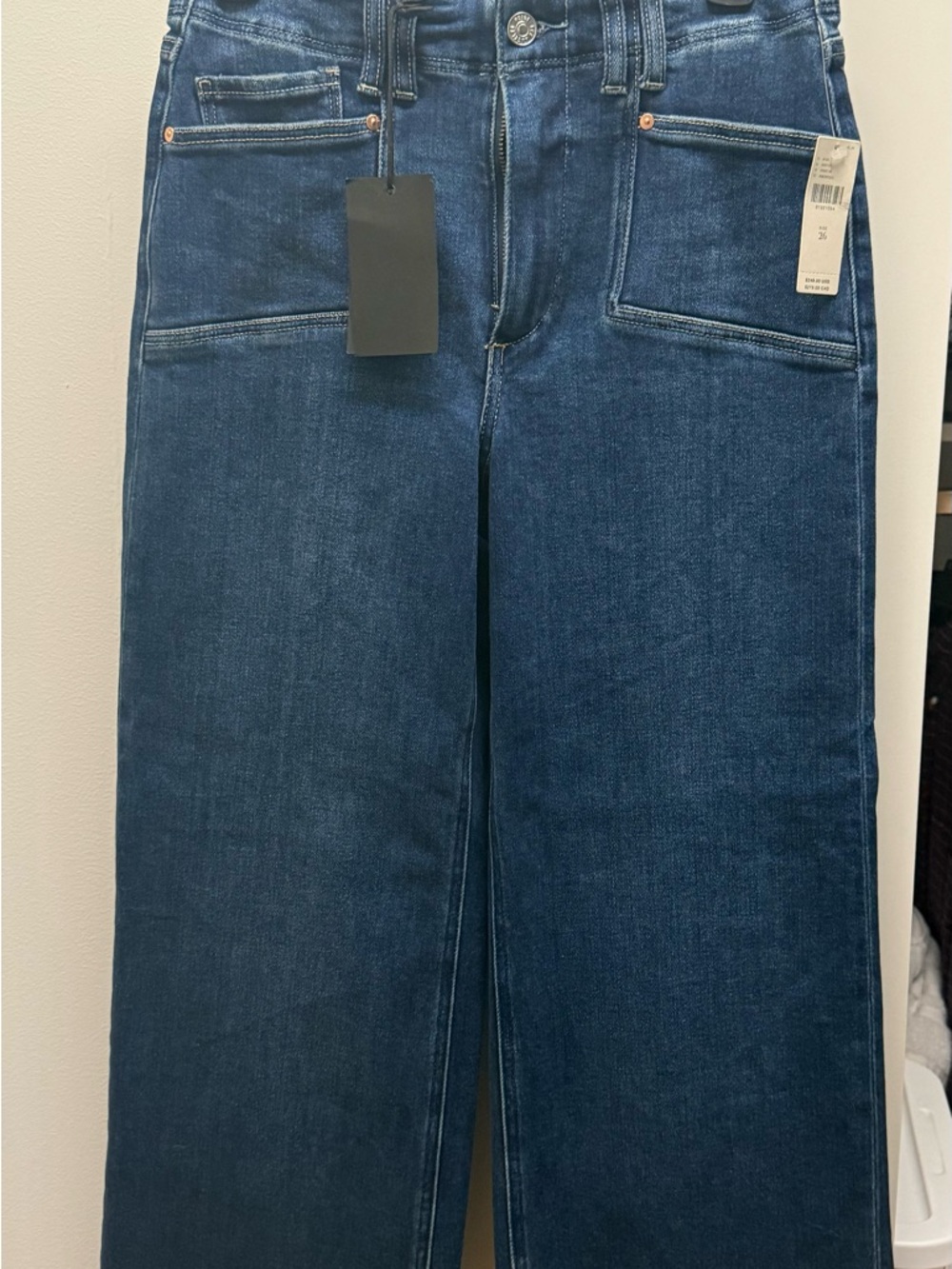 PAIGE Anessa Wide-Leg High-Rise Crop Jeans in Medium Blue Wash NWT - Picture 4 of 8